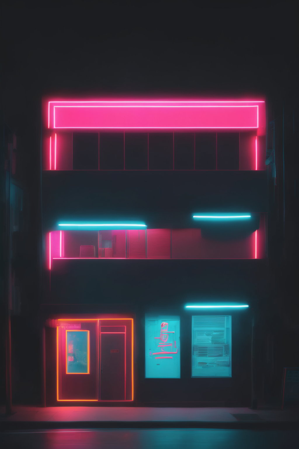 00066-3061661156-_lora_Neon Night_1_Neon Night - a building with neon lights on the front of it.png